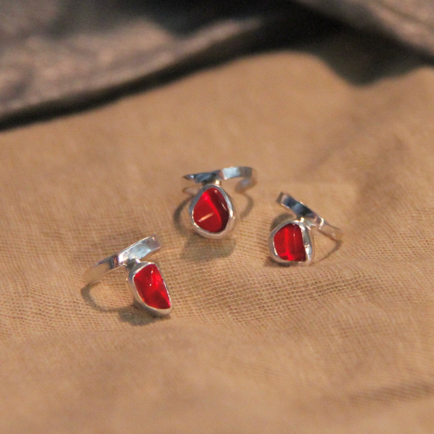 Red tumble, glass ear cuff