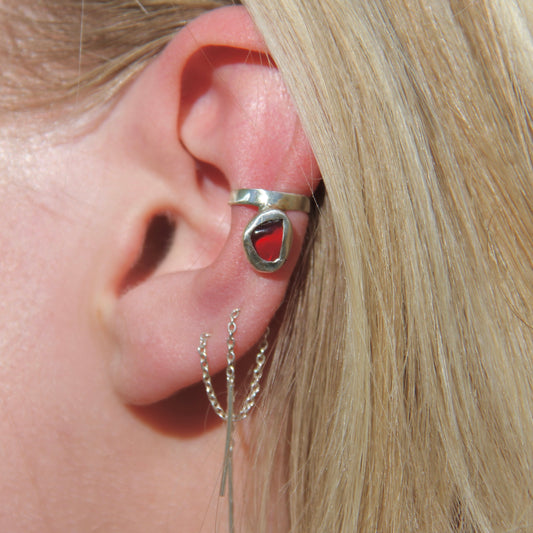 Red tumble, glass ear cuff