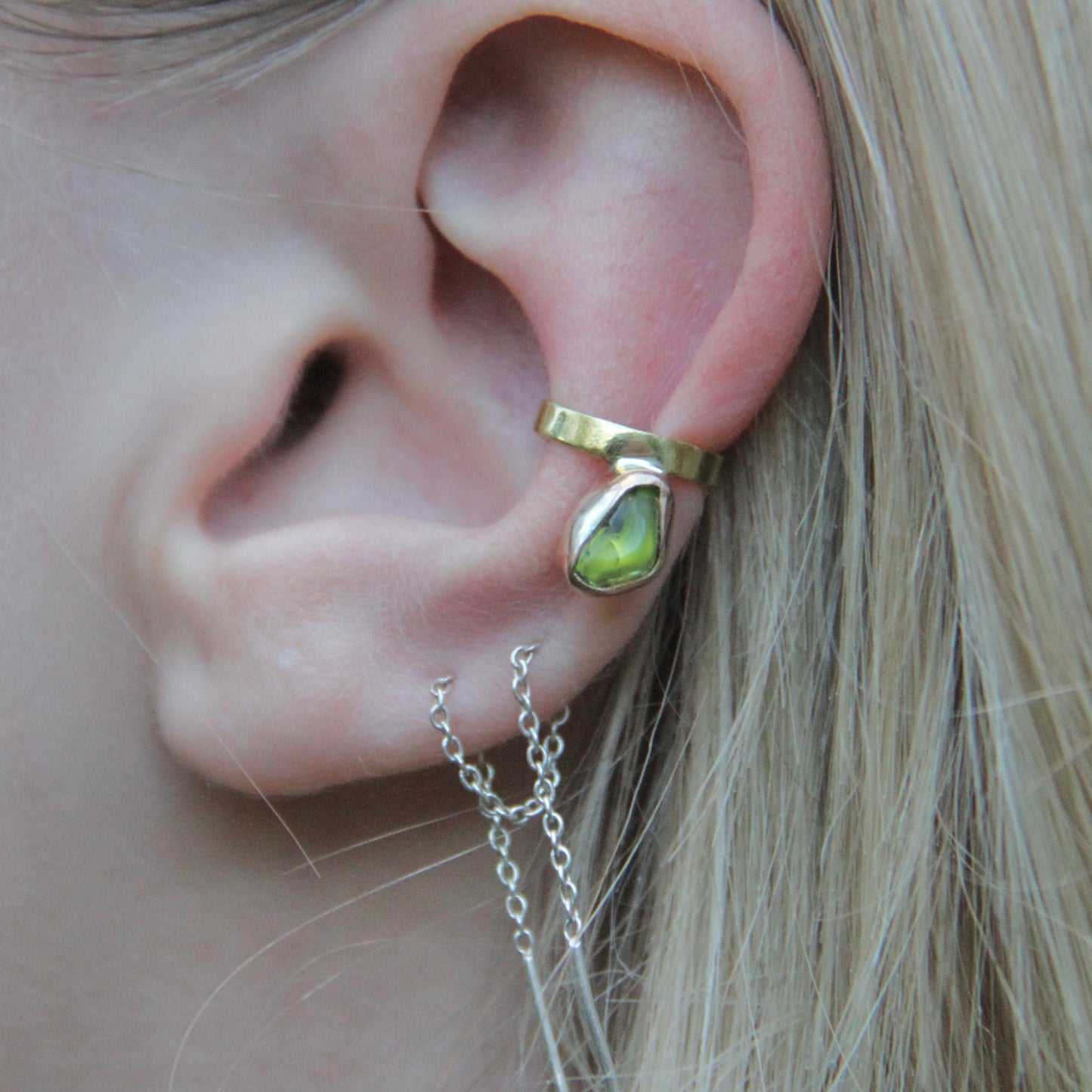 Brass peridot ear cuff