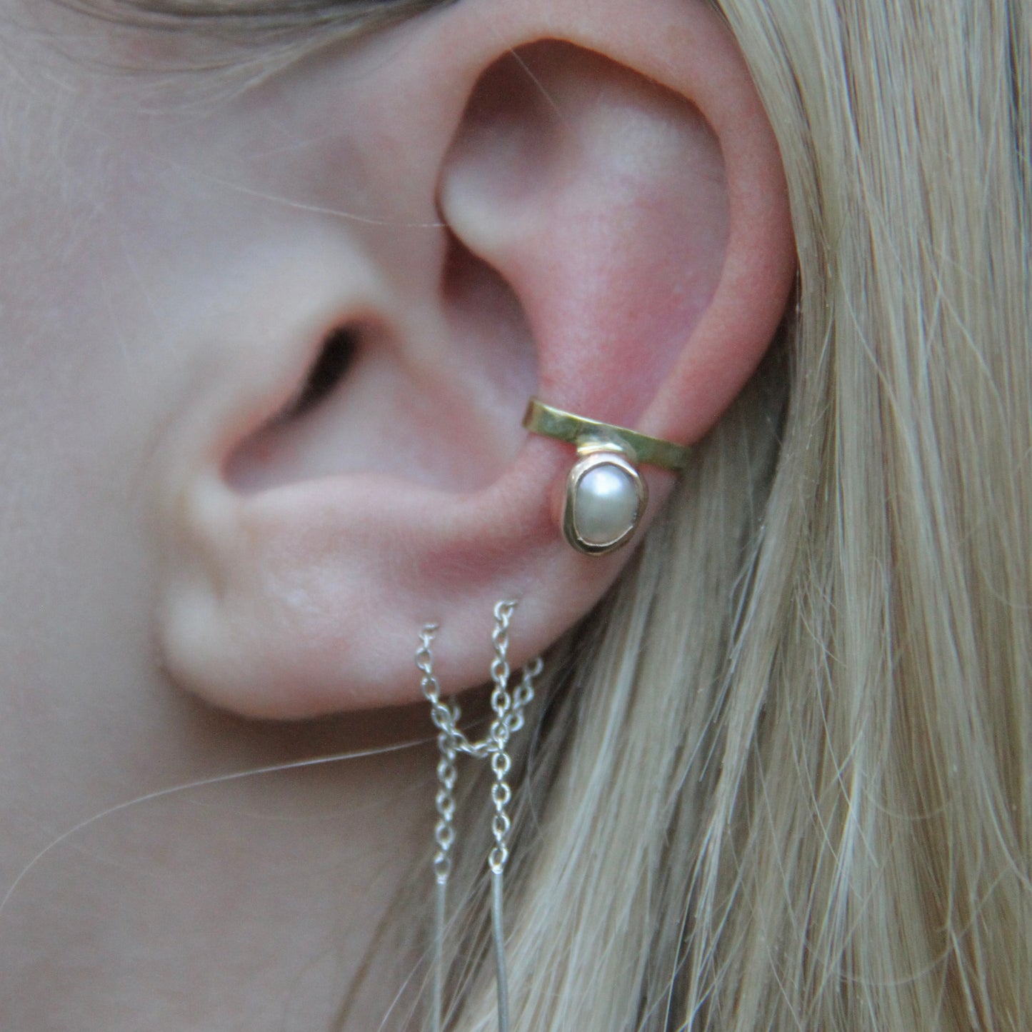 Brass pearl ear cuff